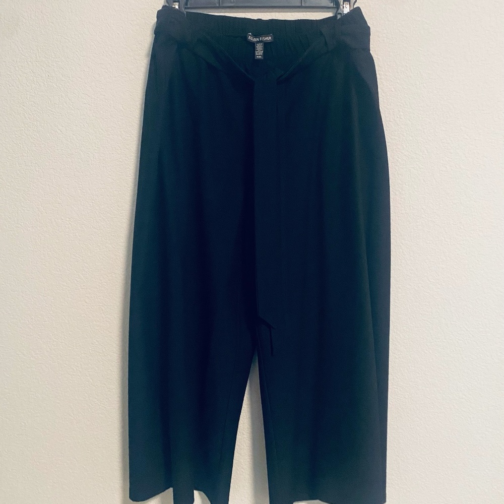 Eileen Fisher Medium Black Wide Leg Cropped Pant